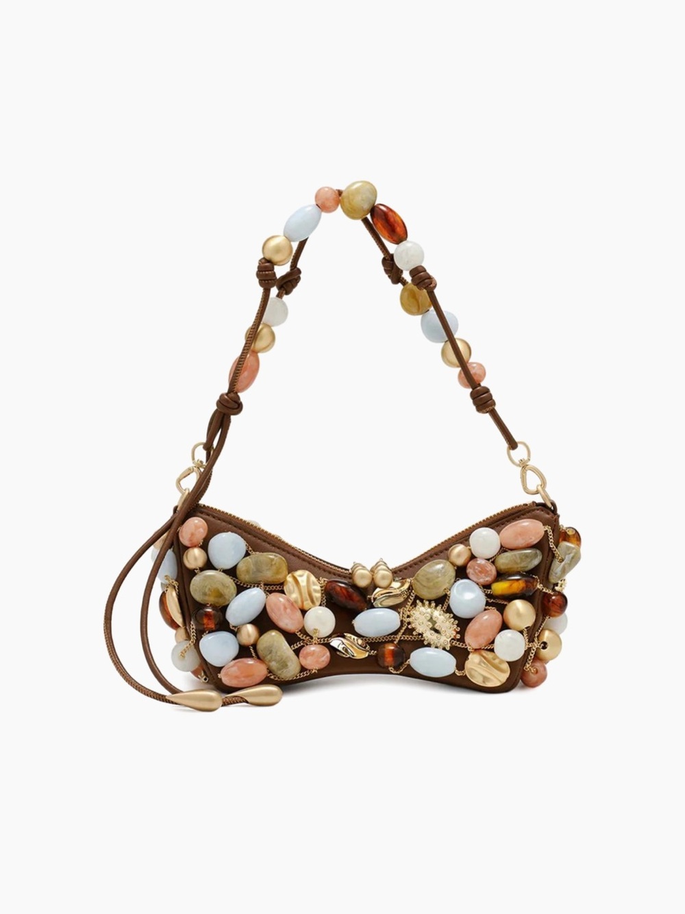 cult gaia Brown Shoulder Bag with Multicolor Bead Embellishments - Picture 3 of 8